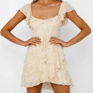 HELLO MOLLY Taking Over This Scene Ruffle Trim Waist-Tie‎ Dress Yellow Floral L thumbnail 3
