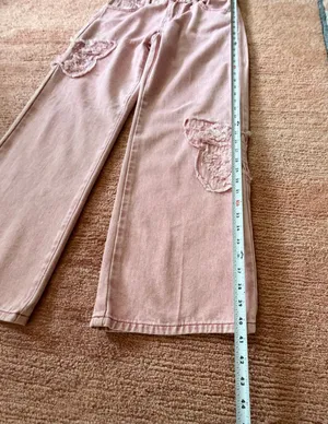 1030 Tenthirty Pink Baggy Wide Leg Jeans XS Butterfly Applique NWT thumbnail 4