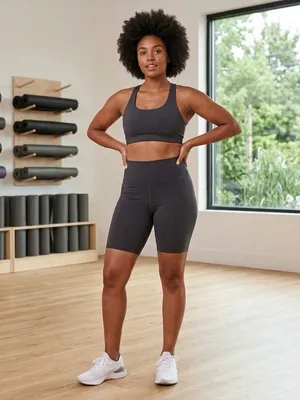 Girlfriend Collective Women High Rise Biker Shorts M Grey Workout Pilates Gym thumbnail 8
