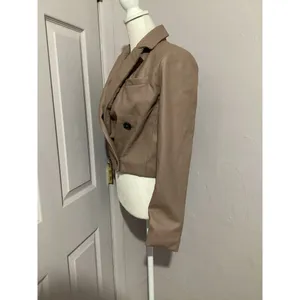 Maeve Tan Cropped Faux Leather Vegan Button Front Blazer Size 2 thumbnail 6