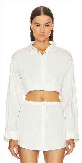 OW Collection Bella Crop Shirt in White Size M thumbnail 1