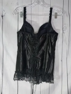 Lover's Lane Black Lace Satin Vintage Style Gothic Grunge Y2K 90's Corset Top thumbnail 5