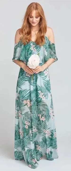 Show Me Your MuMu Caitlin Ruffle Maxi Dress Floral Hanalei Dream Tropical XS thumbnail 1