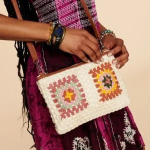 Earthbound Trading Crochet Granny Square Crossbody Bag Cream Boho Festival Purse thumbnail 2