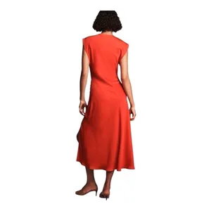 Anthropologie Maeve Cap Sleeve Cowl‎ Neck Slip Red Side Slit Midi Dress XS P thumbnail 3