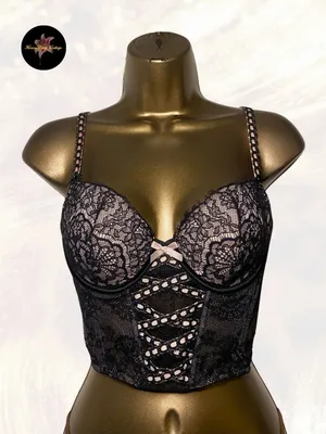 Victoria’s Secret Black & Pink Lace Bustier Corset Top thumbnail 1