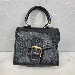 Vintage Italian Mini Black Leather Top Handle Bag Gold Buckle Made in Italy thumbnail 14