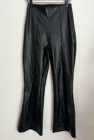 Abercrombie & fitch black vegan leather flare pants Curve Love side slits S thumbnail 2