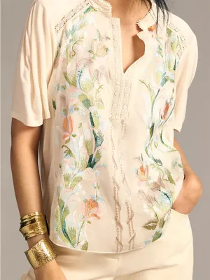 Anthropologie TINY Eliana Embroidered Floral Top Ivory Small NWT thumbnail 4