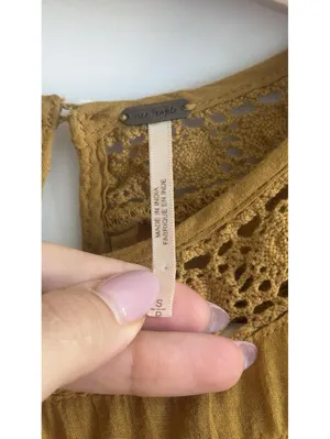 Free People Perfectly Victorian Dress S Mustard Embroidered Crochet Lace Boho thumbnail 5