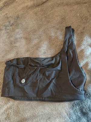 Lululemon Black Ribbed Nulu Asymmetrical Yoga Bra thumbnail 2