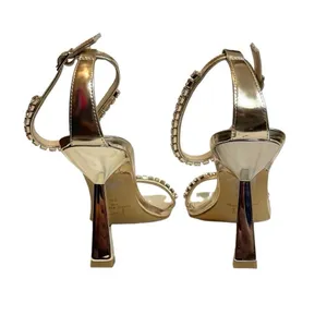MARC FISHER Karima Leather Gold‎ Heeled Sandal w/ Crystal Trim thumbnail 5