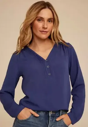Maurices Womens Blue Pintuck V-Neck Long Sleeve Blouse Top Size L NWT thumbnail 1
