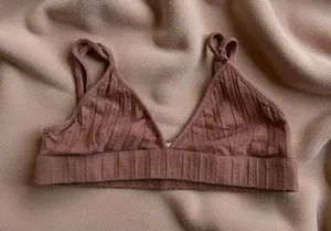 JONATHAN SIMKHAI Standard Brown Ribbed Bralette Bra Size Medium thumbnail 1