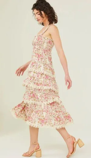 NWT Alissandra Floral Midi Dress Color: Ivory-Pink Size Large thumbnail 3