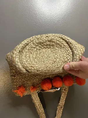 Roller Rabbit Naila Tote Bag Womens Small Beige Jute Out Of Office Pom Pom Beach thumbnail 4