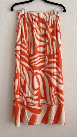Rachel Rachel Roy Linen Blend Abstract Print Maxi Skirt Orange Cream NWT XS thumbnail 1