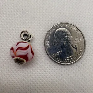 James Avery Retired Red White Art Glass Finial Heart Charm Sterling Silver Rare thumbnail 7