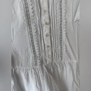 H&M mini dress lace embroidered pintuck ruffle short flutter sleeve ladder thumbnail 6