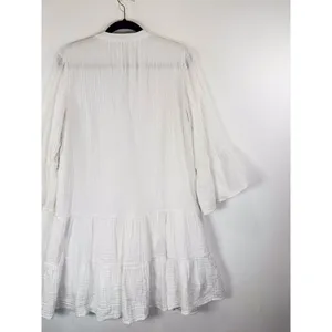 Faherty Dress White Mini Gauze Kasey V Neck Tiered Flared Coastal Cowgirl Medium thumbnail 5