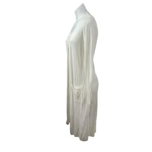 Rachel Zoe Womens White Linen Long Sleeve Longline Duster Cardigan Sweater Top M thumbnail 4