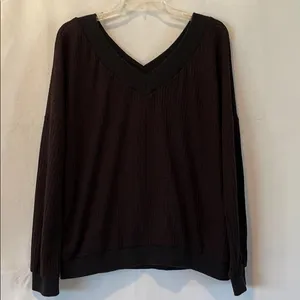 Waffle Knit V Neck Off Shoulder Black Shirt size XL thumbnail 7