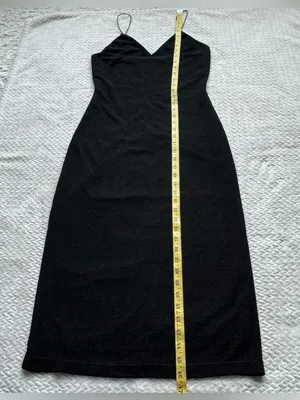 Alice + Olivia Stila Midi Dress 8 Black LBD Side Slit Sparkle Minimalist Party thumbnail 9