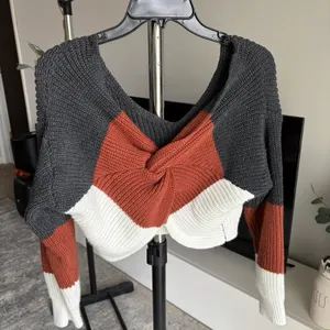 Sweaters For Women Fall Fashion Off Shoulder Ribbed-knit Casual Sweater thumbnail 3