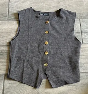 Zara Charcoal Vest with Gold Buttons thumbnail 1