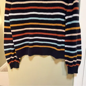 Loft Womens Size Large Crewneck Sweater Navy Blue Multicolor Stripes 100% Cotton thumbnail 8
