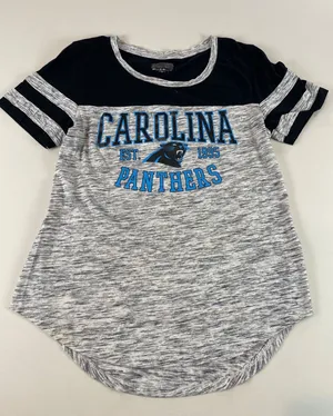 Carolina Panthers Womens Gray and Black Short Sleeve Tee High‑Low Hem Size M thumbnail 1
