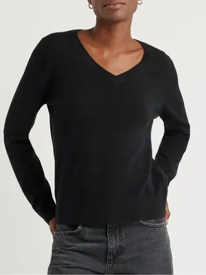 QUINCE Mongolian 100% Cashmere V-Neck Sweater in Black thumbnail 1