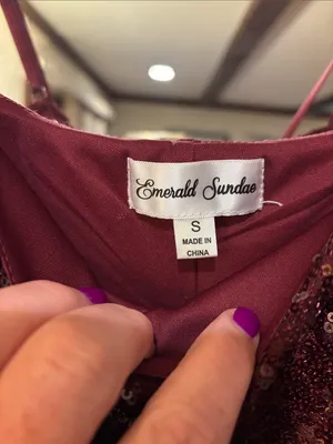 Emerald Sundae Burgundy Sparkly Mini Dress - Size S thumbnail 6