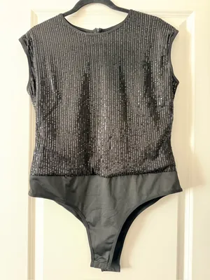 Woman Black Sequin One-Piece Bodysuit thumbnail 2