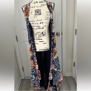Lulu's Navy and Brown Floral Wrap Maxi Dress thumbnail 3