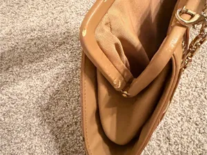 White House Black Market Tan Leather Clutch with Gold Stud Details thumbnail 3