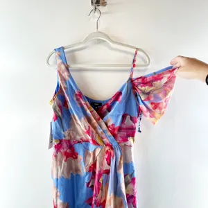 Aqua Floral Satin Burnout Sleeveless V-Neck Maxi Dress Blue Multi Large thumbnail 8