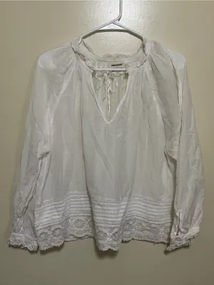 Zadig & Voltaire White Boho Lace-Trim Peasant Blouse thumbnail 2