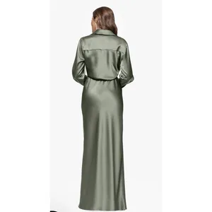 Xscape "EMERY" SATIN LONG SLEEVE COLLARED DRESS Size 8 Green thumbnail 4