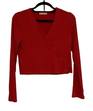 Altar'd State Red Ribbed Asymmetrical‎ Button Front Cardigan Top Size M AN10912 thumbnail 1