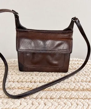 Vintage Fossil Brown Leather Organizer Crossbody Bag Wallet Purse Y2K thumbnail 1