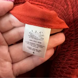 ALC silk‎ blend pleat smocked skirt orange rust sz 6 thumbnail 4