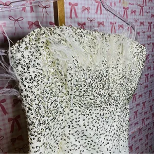 NBD x Revolve GRACY Strapless White Ostrich Feathered Sequin Mini Dress thumbnail 5
