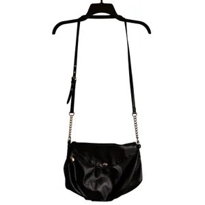Juicy Couture Black Pebbled Hobo Shoulder Bag Gold Chain Pink Interior thumbnail 3