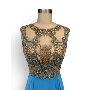 NWT Sherri Hill 50160 Light Blue Beaded Illusion Chiffon Gown Dress Size 2‎ thumbnail 4