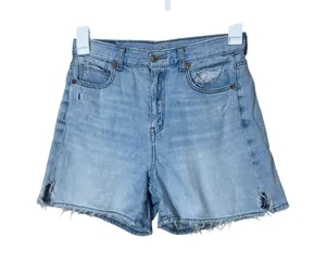 American‎ Eagle Denim Highest Rise Baggy Shorts Distressed Rips Raw Hem Size 4 thumbnail 1
