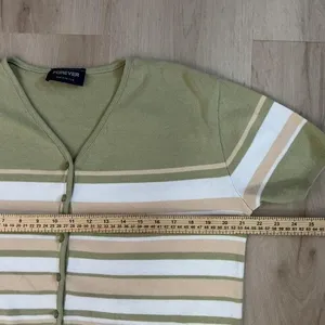 Vintage Y2K Forever Sage Green Fisherman Striped Knit‎ Cardigan Top Women's L thumbnail 5