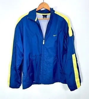 Nike 90s Streetwear‎ Vintage Navy Blue and Yellow Logo Windbreaker Womens Size M thumbnail 1