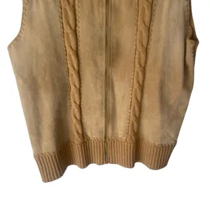 Designers Studio Vintage‎ Size Small Western Leather Tan Cable Knit Vest thumbnail 3