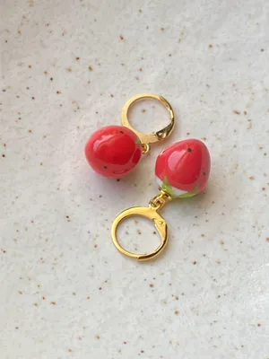 Handmade Kawaii retro fairy y2k ceramic strawberry earrings🍓🐛⭐️🌀 thumbnail 7